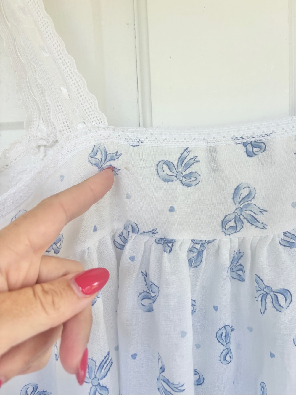 Vintage Willow Creek Blue Bow Lace Cottagecore Tradwife Coquette Nightgown M - Picture 9 of 12